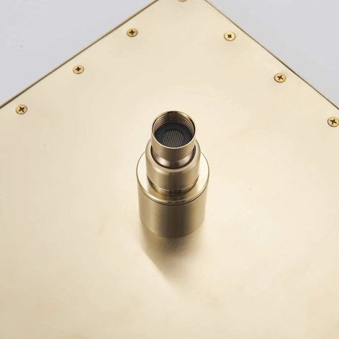 Back view of 12 Inch Square Rain Shower Head High Pressure Showerhead Brushed Gold For Luxe Bathrooms Stainless Steel With Soft Silicone Nozzles Anti Scale Easy Clean Ultra Wide Coverage