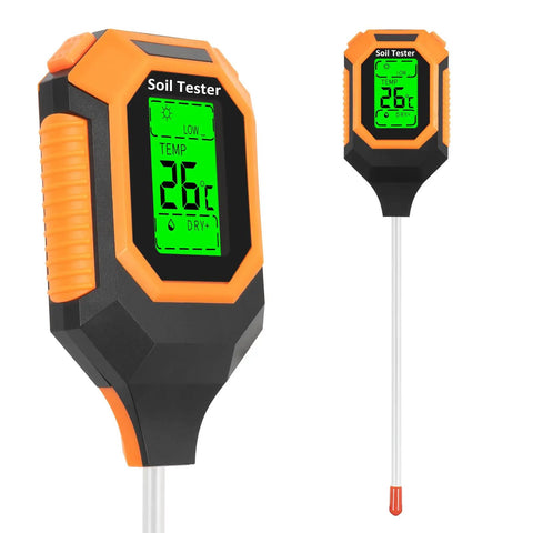 4 In 1 Soil Tester Meter For pH Moisture Temperature And Light With Backlit LCD Display Pro Grade Garden Lawn Plant Care Tool
