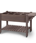 Elevated Raised Garden Bed With Eight Planter Boxes On Sturdy Legs And Rolling Wheels Plus A Handy Side Workbench And Storage Shelf