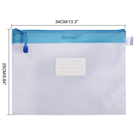 Four Pack Durable Letter Size Waterproof Mesh File Bags For Documents And Everyday Carry Zipper Pouch Organizers In Blue