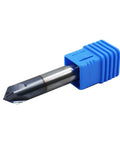 End mill, 3/8 in solid carbide, side view with blue plastic protective cap