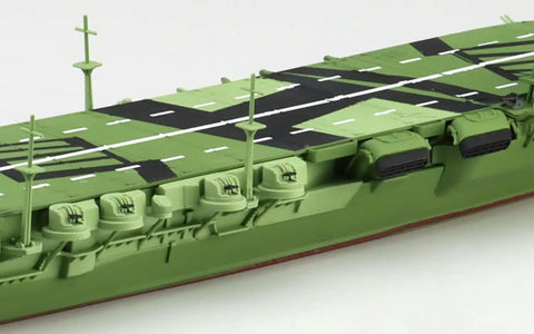 Side view of Japanese Navy Amagi Aircraft Carrier Model Kit One Seven Hundred Scale With Easy Build Assembly Precision Slide Molded Parts New Triple Machine Guns And Anti Aircraft Guns.