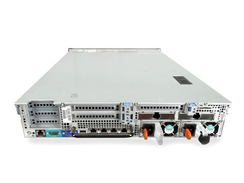 Dual Xeon E5 Rackmount Powerhouse Loaded With 192 Gb Ddr4 Memory And 24 Enterprise Ssd Drives Built For Serious Computing Demands Includes Perc H730p Controller Plus Dual 25 Gb Ports view from back showing ports and power supplies.