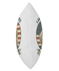 Side view of Patriotic Sailboat Throw Pillow With Red White And Blue American Flag Design Perfect For 4th Of July Decor.