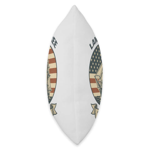 Side view of Patriotic Sailboat Throw Pillow With Red White And Blue American Flag Design Perfect For 4th Of July Decor.