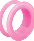 Two pink plastic circular rings with hollow centers, overlapping in view