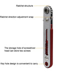 Heavy Duty Chrome Vanadium Steel Workhorse Mini Ratchet Wrench Kit Featuring Bidirectional Quarter Inch Square Drive Hex Socket Adapter And Quick Change Bits Shop Ready detail view showing ratchet structure and direction snap.