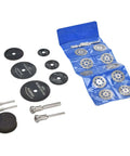 32 Piece Cutting Wheel Set With HSS Circular Saw Blades And Diamond Cutter Wheels Kit displayed with included tools