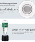 Close-up of Hydrogen Water Generator Bottle With Dual Chamber SPE PEM System showing 500 electrolytic holes and water compatibility.