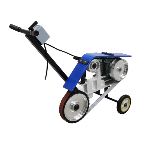 Heavy Duty Hand Push Belt Sander 75 To 82 Inch Flatbed Grinding Polishing Machine 220V Full Throttle 4KW Motor At 2800 Rpm close-up view of sanding machine components.