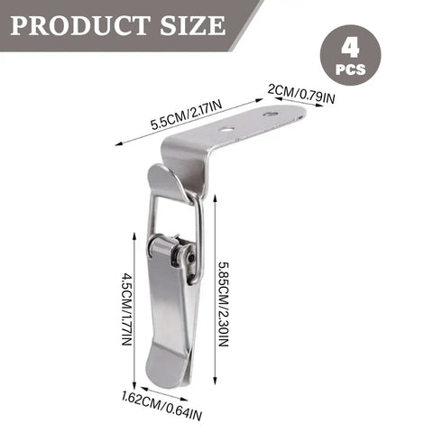 90 Degree Spring Loaded Latch Set 4 Pcs Stainless Steel Toggle Clamps with Clasp Buckle dimensions shown