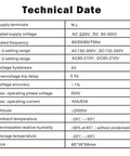 Technical data table for Voltage Protector For Home And Office Electronics 110V 220V AC And DC 80 To 300V, 1 To 63A Adjustable Smart Circuit Breaker With Overvoltage And Undervoltage Cutoff, DIN Rail Mount, Two Pack Keeps Your Gear Safe.