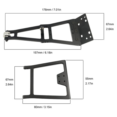 1/10 Scale RC Tow Truck Build Kit With Dual Winch Rescue Crane Arm For SCX10 TRX4 Capra LCG Chassis DIY Upgrade For RC Crawlers Heavy Duty Aluminum Tow Kit bracket dimensions shown