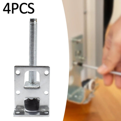 Four Piece L Shaped Adjustable Leveling Feet For Furniture With Lock Nuts Metal Mount And Rubber Base 102mm Bolt Floor Safe Built Tough For Cabinets Tables And Workbenches, 4pcs