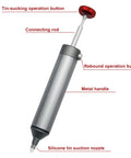 Heavy Duty Desoldering Pump With Strong Suction For PCB Repairs, showing 50mm silicone nozzle and CNC machined aluminum body