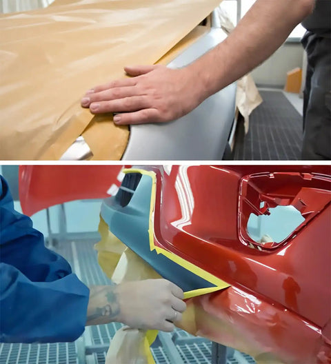 Pro Grade Pre Taped Masking Paper With Adhesive, 20 Inch By 50 Feet Painter Paper Roll used on auto body for precise masking