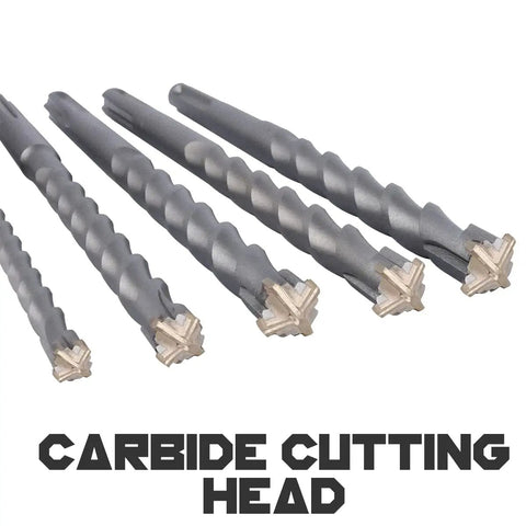 SDS Max Masonry Drill Bit Set With Carbide Tips, 5 Piece, 13 Inch Length, showing carbide cutting heads