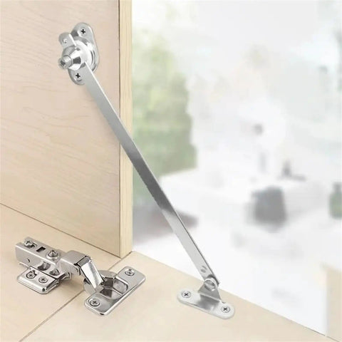 Concealed Hinge Soft Close Lift Up Stay Zinc Alloy Hardware for Cabinets and Doors, installed on wood surface