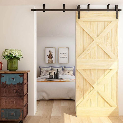 Ceiling Mount Sliding Barn Door Hardware Kit for Closet, 12 Foot Track System Fits 72 Inch Wide Single Wood Door Panel Installed
