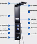 Ultra Slick Wall Mounted Bathroom Shower System Featuring Handheld Sprayer Led Ambient Light Four Position Wand Adjustments Breeze Setup Elevated Bath Vibes Premium White Finish with LED lights and stainless steel finish.