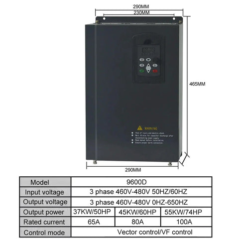 Industrial 460V To 480V 3 Phase Frequency Inverter For Motor Control 5.5 To 55 KW Range Variable Frequency Drive Workhorse For Smooth Speed Control Of Industrial Machinery, black metal unit, 290x465mm