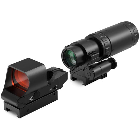 RS-30 Reflex Sight Red Dot And Magnifier Combo With Multiple Reticle System Built In Flip Mount 1.5X To 5X Magnification