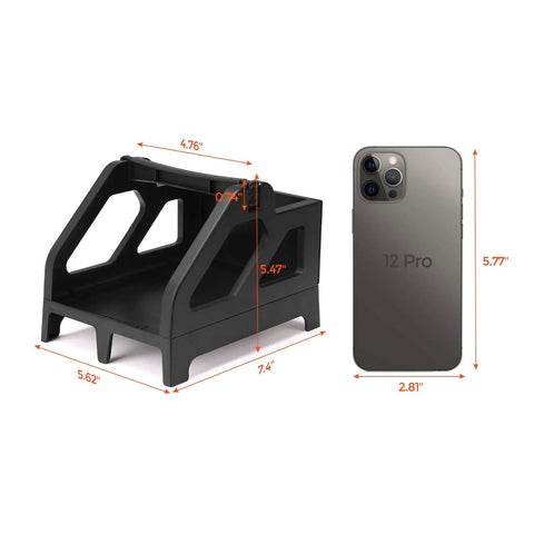 Heavy Duty Pro Grade Label Holder For Rolls And Fan Fold Labels Compatible With Most Desktop Thermal Printers, black, dimensions shown