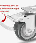 Close-up view of 3 Inch Heavy Duty Industrial Grade Caster Wheels Set Of 4 With Locking Swivel Brakes Top Plate Non Marking Grey TPR