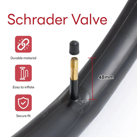 Ride Ready 700C Inner Tube Fits 35C To 43C Tires With AV48mm Schrader Valve showing durable material and valve details