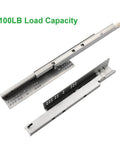 Super Smooth Dead Quiet Glide Heavy Duty Undermount Soft Close Drawer Slides Twenty Inch Full Extension Ball Bearing Rails close-up of 100LB load capacity steel rails.