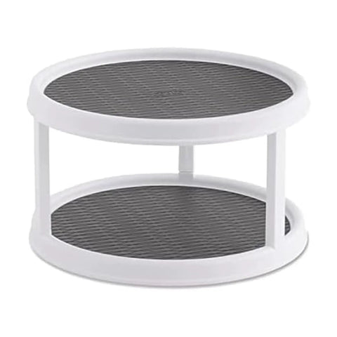 Non-Skid 2-Tier 12-Inch Turntable For Cabinets And Pantry Storage Rotating Organizer With Stable Surface Durable And Easy To Clean White And Gray