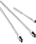 Beefy Three Piece Breaker Bar Set With Fifteen And Eighteen Inch Dual Drive One Half Inch And Three Eighth Inch Bars Plus A Ten Inch Short Bar