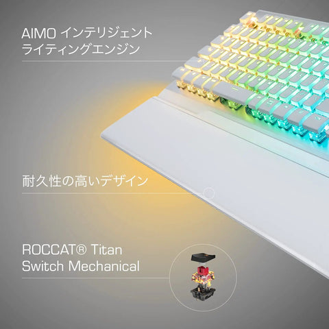 Elite Japanese Layout Mechanical Gaming Keyboard Packed With Buttery Smooth Silent Linear Switches Plus Dynamic Rgb Lighting Solid White Finish Built Legit For Marathon Gaming Sessions Crisp Feedback, angled view showcasing RGB lighting.