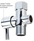 Chrome T-Valve for Handheld Toilet Bidet Sprayer With Precision Pressure Jet, CleanSpa Advanced Attachment shown in close-up