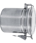 Heavy Duty Airtight Stainless Steel Coffee Canister Keeps Your Daily Grind Fresh And Locked Tight For Kitchen Storage, side view.