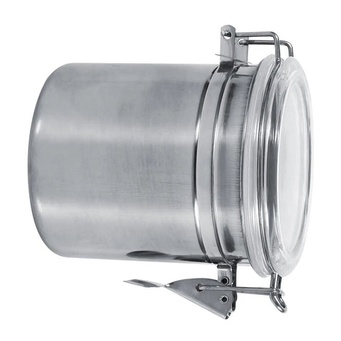 Heavy Duty Airtight Stainless Steel Coffee Canister Keeps Your Daily Grind Fresh And Locked Tight For Kitchen Storage, side view.