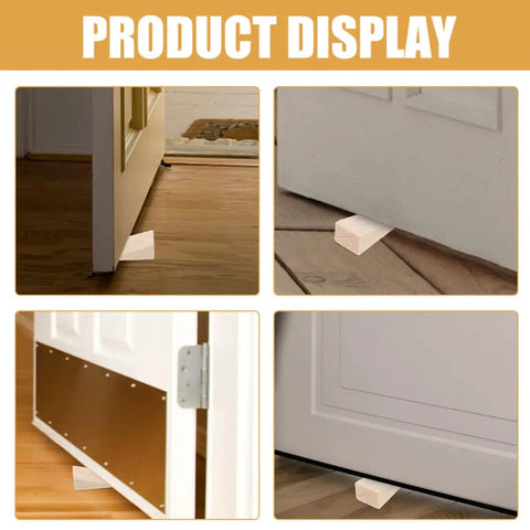 Two Pack Wooden Door Stopper Wedge Triangular Floor Block Beige Compact Design that Keeps Doors Open and Stops Slams Sturdy Bedroom