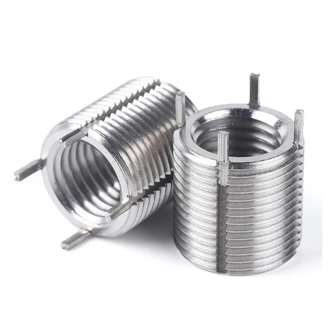 Heavy Duty Self Tapping Stainless Steel Thread Repair Inserts Thin Nuts M12 To M16 Size close-up view of two stainless steel inserts.