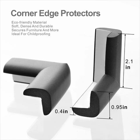 Kid Safe Edge And Corner Guard For Baby Proofing Furniture 18ft Of Edge Guards And Eight Corner Cushions Black High Density Foam Bumpers For Tables Cabinets And Fireplaces