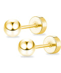 Hypoallergenic Titanium Flat Back Ball Stud Earrings For Sensitive Ears Gold Tone 5mm Ball Size, Nickel Free And Implant Grade, Simple Classic Style For Earlobes And Cartilage, Everyday Wear Jewelry. Pair of gold-tone titanium flat back ball stud earrings