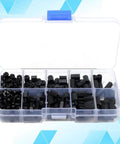 300-Piece Black Nylon Hex Spacer And Standoff Kit M3 Threaded Plastic Non-Conductive High Temperature Resistant Insulation Ready For DIY-Friendly Electronics Home Projects And Telecom Installations, assorted black hex spacers in plastic case