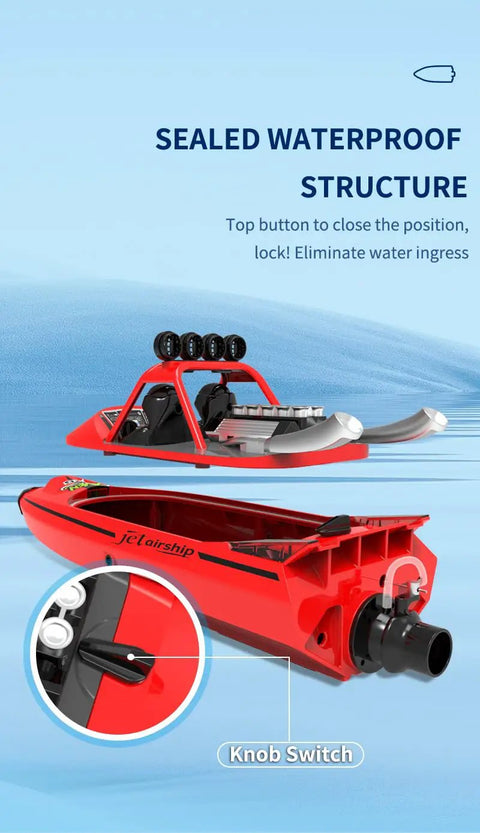 Jet Powered RC Boat With LED Lights 30 KMH Speed Remote Control Turbojet Boat showing sealed waterproof structure