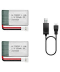 2 Pack 3.7V LiPo Battery 300mAh Rechargeable for RC planes helis drones and all toys with XH254 connector, USB cable included