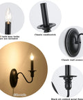 Black Wall Sconces Set Of Two Modern Farmhouse Candle Wall Lamps with matte finish, showcasing classic candlestick E12 bulb holder.