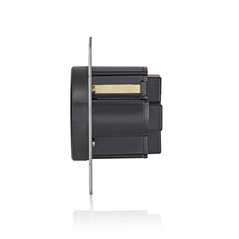 Heavy Duty 50 Amp EV Charging Receptacle NEMA 14-50R Plug-In Outlet side view showing black plastic and metal connector.