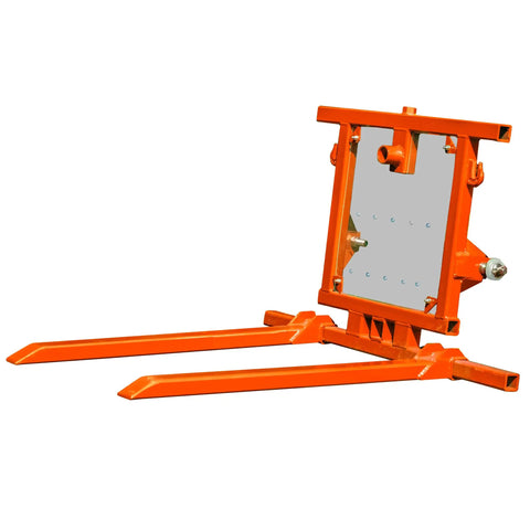 Six In One Tractor Attachment With Pallet Forks, Hay Spear Sleeve, Gooseneck Trailer Hitch, 2-Inch Receiver, Recovery Hooks, And Headache Rack