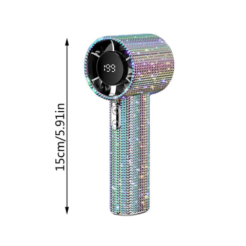 Diamond Studded Portable Handheld Turbo Fan With Glitter Rhinestones, Ultra Quiet USB Desk Fan, High Speed Cooling, Boss Babe Bling