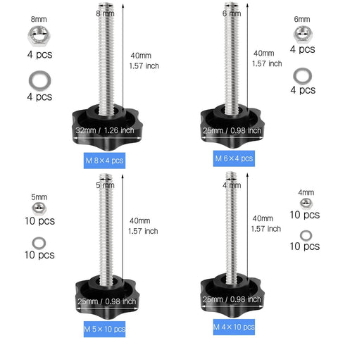 28 Sets M4 M5 M6 M8 Star Hand Knob Tightening Screws With Nuts And Washers Stainless Steel Thread Clamping Knobs Kit Image