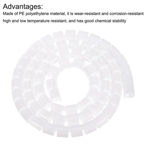 Spiral Tube Wrap Cable Kit For Wire Management 1.5M 22mm PE Flexible White Cable Sleeves Set For Home Auto And Office Wiring Projects Great