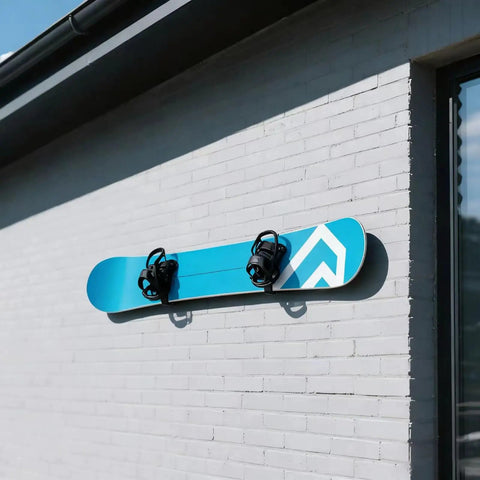 4 Pack Snowboard Wall Mount Clips Dope Display Rack For Room And Garage showing blue snowboard on white wall